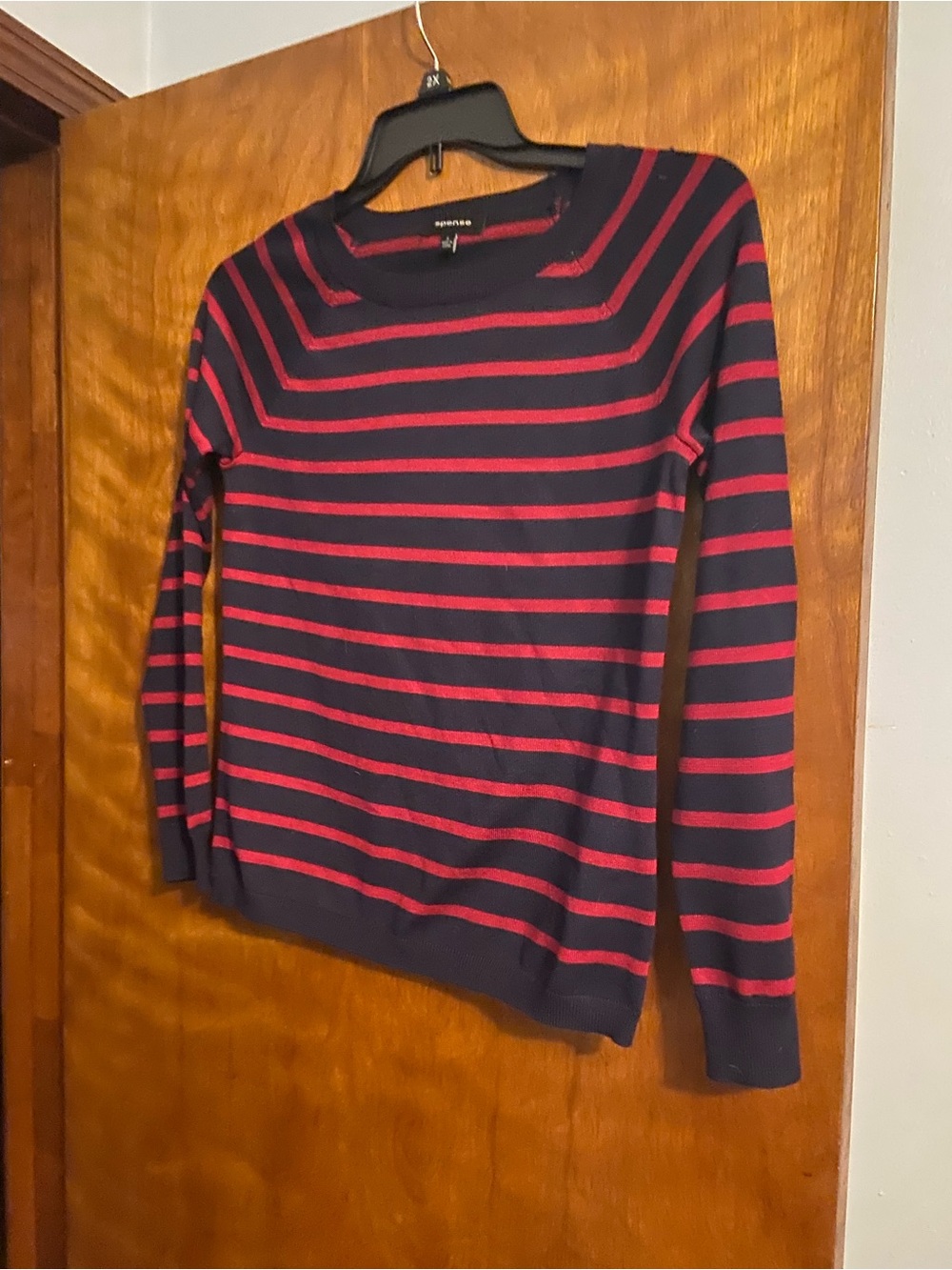Spense Navy and Red Striped Crewneck Sweater